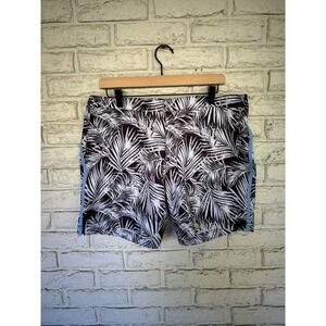 Fair Harbor Sextant Swim Trunks Mens Size 34 Black White Palm Leaf Breezeknit